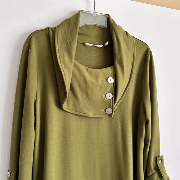 Soft Surroundings Kassidy Pullover M Cowl Neck Buttons Tunic Roll Tab Sleeve - Picture 4 of 10